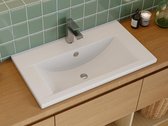 Shower & Design Rechthoekige voorbouwwastafel voor badkamer van keramiek - 71,5 cm - Wit - YASMAC II L 71.5 cm x H 18 cm x D 39.5 cm