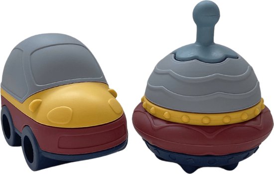 Mabebi - Ufo en auto speelset - Baby speelgoed - Stapelspeelgoed - Badspeelgoed - Silicone Speelgoed - Cadeau idee - Blauw Geel van Mabebi — afbeelding 2