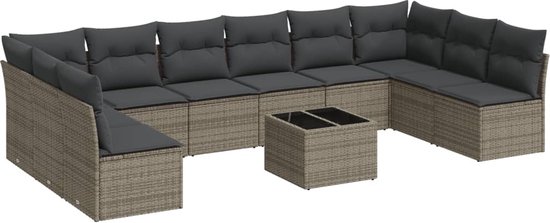 vidaXL-11-delige-Loungeset-met-kussens-poly-rattan-grijs