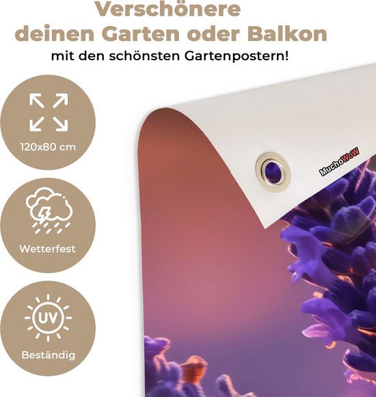 Poster de jardin papillon - Décoration de jardin lavande violet - 120x80 cm - Poster Fleurs pour le jardin - Décoration extérieure papillons - Peinture de jardin clôture - Décoration murale toile de jardin - Décoration murale balcon..