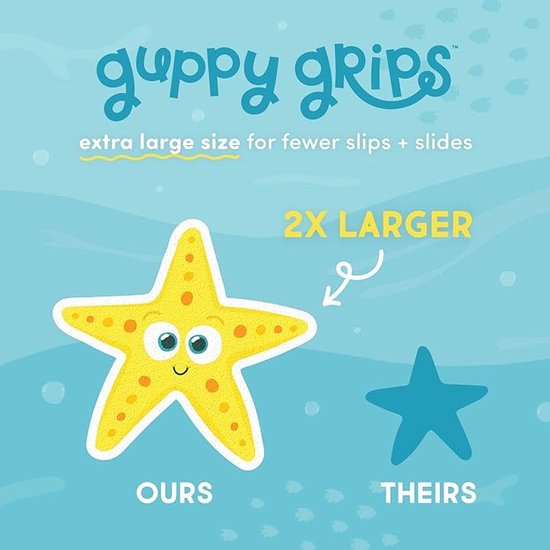 Glo Pals Guppy Grips getextureerde antislip badkuipstickers, 8 extra grote leuke antislipbadstickers voor kinderen - Glo Pals