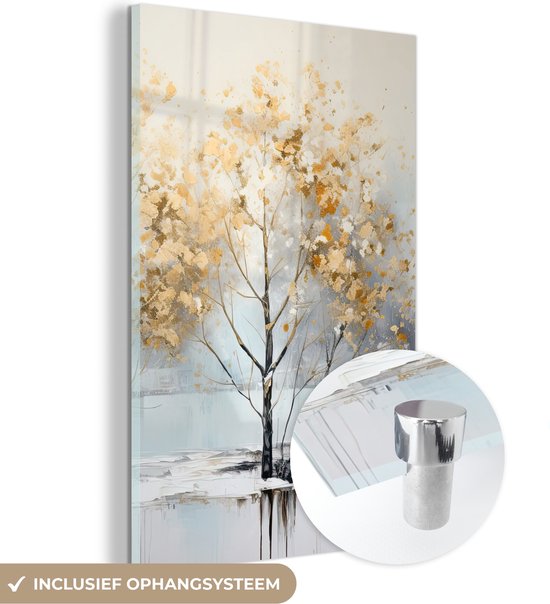 MuchoWow® Peinture sur verre 100x150 cm - Peinture sur verre acrylique - Hiver - Arbres - Nature - Acryl - Art - Photo sur verre - Décoration murale salon - Décoration murale chambre - Peintures