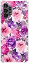 Casimoda® hoesje - Geschikt voor Samsung Galaxy A13 4G - Rosy Blooms - Shockproof case - Extra sterk - TPU/polycarbonaat - Paars, Transparant