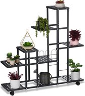 Support à plantes d'intérieur Relaxdays - avec roulettes - grand - échelle à plantes - avec 9 étagères - acier