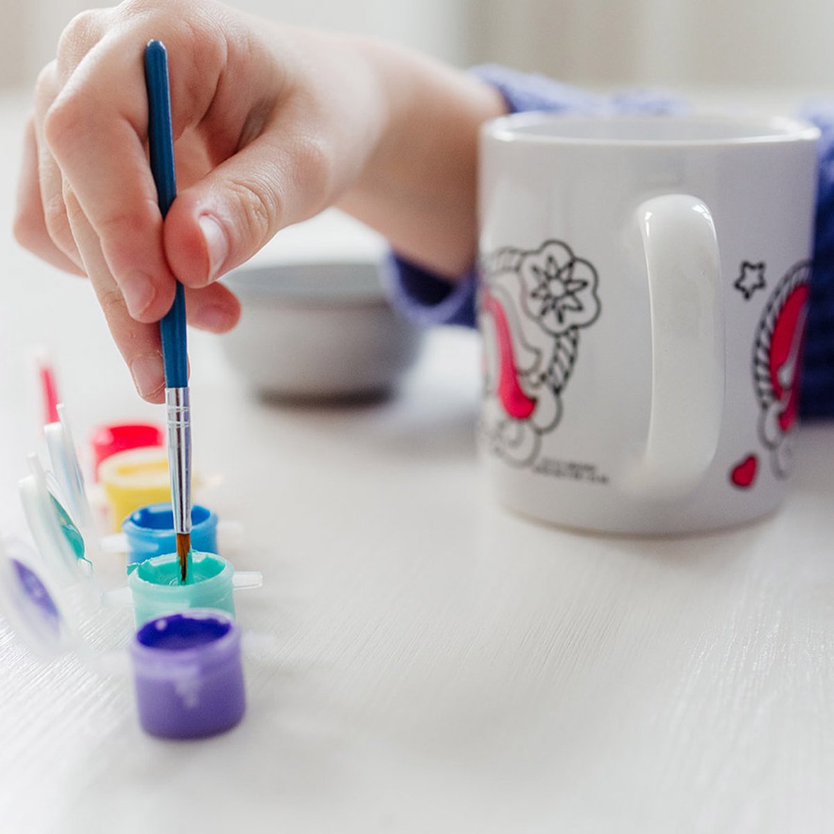 Totum Unicorn inkleur mok beker beschilderen speelgoed meisjes - knutselset keramiek incl verfstrip en penseel - knutselen cadeau tip — afbeelding 11