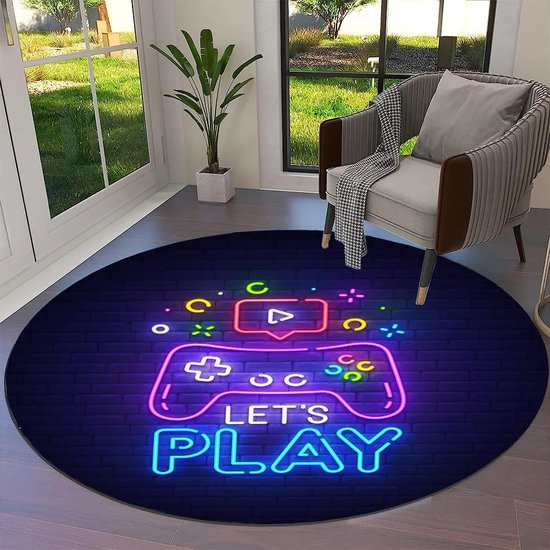 Foto: Homeberg xl game tapijt rond kinderen gaming kruipmat vloermat gameroom vloerkleed speelkleed game kamer zacht controller look 120 cm