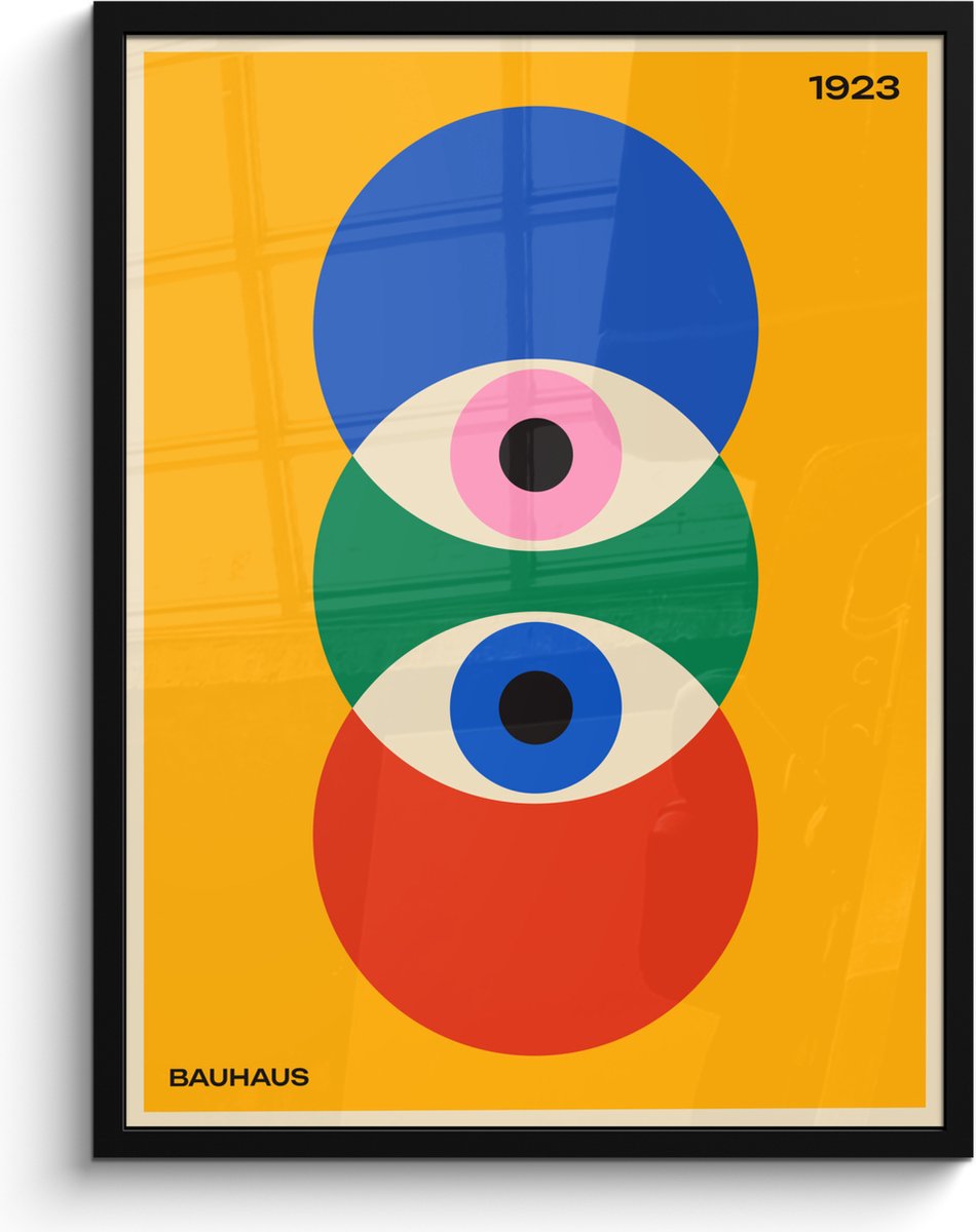 FrameYourWall Poster in lijst - Fotolijst 60x80 cm - Posters - Bauhaus - Abstract - Vintage - Kunst - Art - Posterlijst zwart - Decoratie - Wanddecoratie woonkamer - Muurdecoratie slaapkamer Kleurrijk