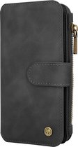 Samsung Galaxy S24+ Bookcase hoesje - CaseMe - Effen Zwart - Kunstleer - Portemonnee met 11 Vakjes voor Pasjes en Ritsvak