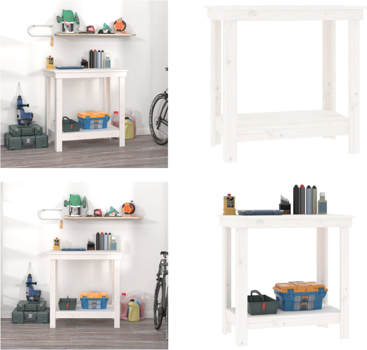 VidaXL Werkbank 80x50x80 cm massief grenenhout wit Werkbank Houten Werkbank Werkbanken Massief Houten Werkbank