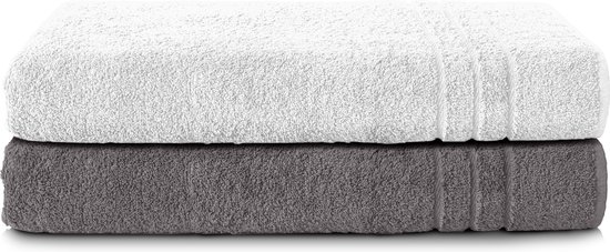 Komfortec Set van 2 Handdoeken 80x200 cm, 100% Katoen, XXL Saunahanddoeken, Saunahanddoek Zacht, Grote badstof, Sneldrogend, Wit&Antraciet