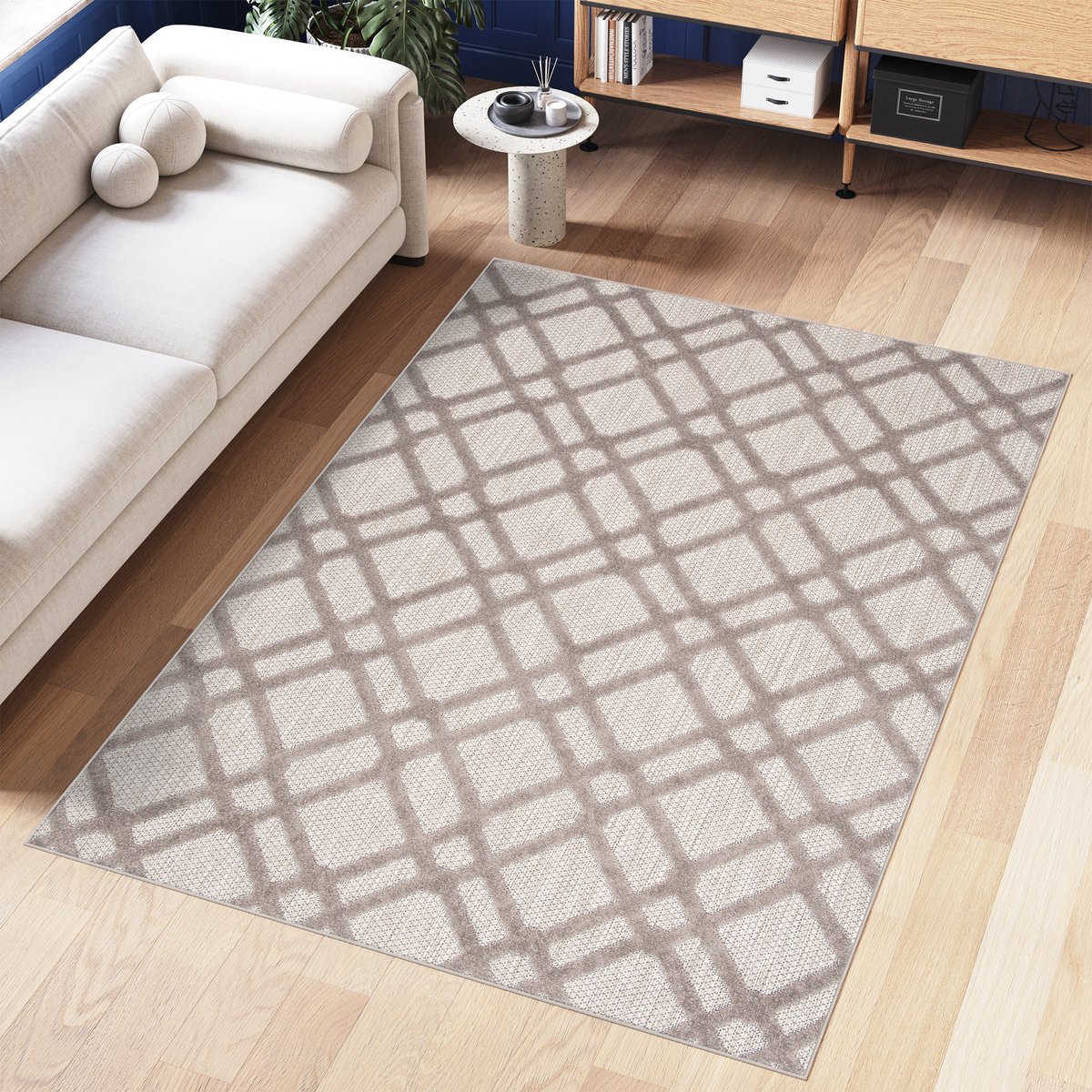 Tapiso Patio Indoor Tapijt Buitenkleed Grijs Buiten Tuintapijt Outdoor Modern Maat- 120x170 Grijs Creme