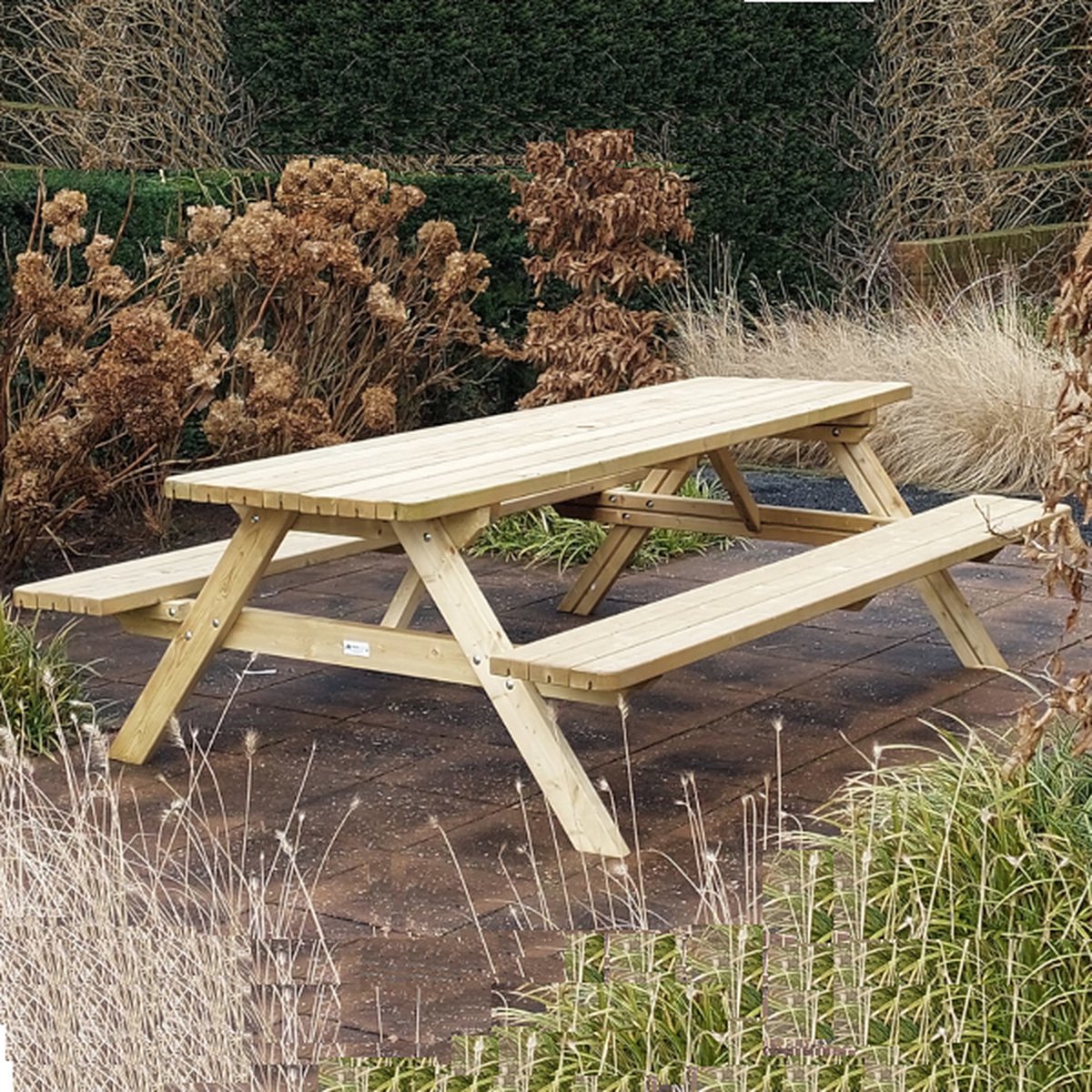 Rockwood® 12x Picknicktafel Massief Grenen Luxe Superieur 1.80m inclusief montage op locatie Naturel