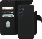 Mobiparts hoesje geschikt voor Samsung Galaxy A25 - Wallet 2-in-1 Boekhoesje - MagSafe - Echt Leder - Uitneembare Case - Sterke Magneet Sluiting - Contactloos betalen - Zwart
