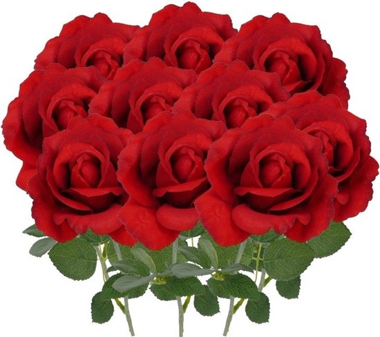 10x rode rozen van polyester - 37 cm - Valentijn / Bruiloft rode kunstrozen