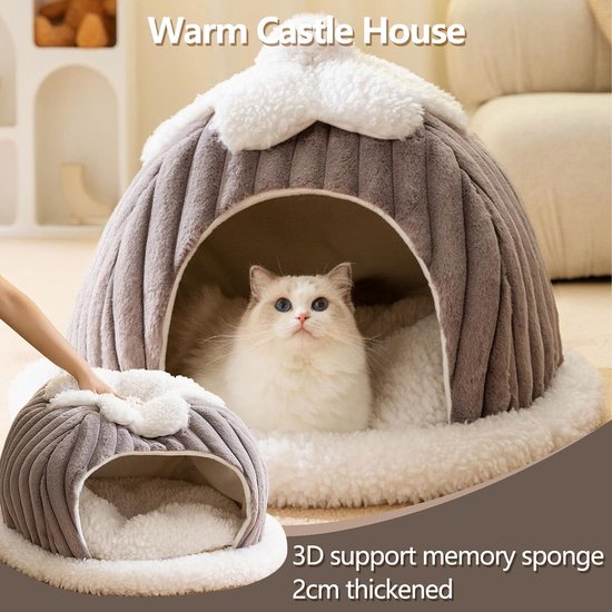 ALLSOPETS Kattengrot bed, indoor hondenhuis nest voor katten puppy's kleine honden, winter warm huisdierbed met afneembaar kussen voor betere slaap ALLSOPETS Kattengrot bed, indoor hondenhuis nest voor katten puppy's kleine honden, winter warm huisdierbed met afneembaar kussen voor betere slaap