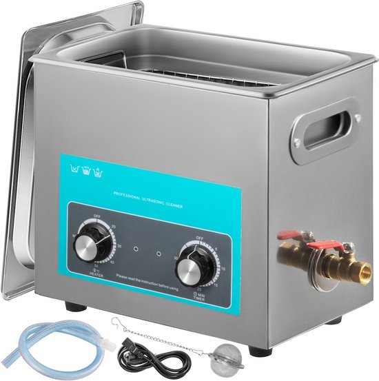 Ultrasoon Reiniger 6,5L Ultrasone Reiniger met Verwarmingstimer 20-80°C Roestvrijstalen Waterafvoer