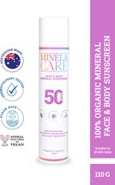 Minela Care Minerale Biologische Zonnebrand Crème - Gezicht & Lichaam - 25% Non-nano zinkoxide - SPF50+ - 100 ml