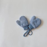 Ychee - Unisex Kinder handschoenen - Wanten met Koord - Winter - Pluche - Outdoor - 1-4 jaar - Blauw