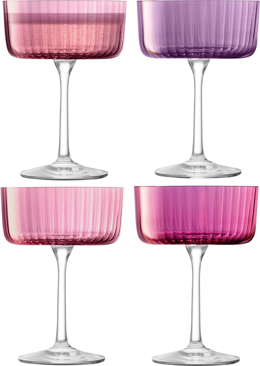 L.S.A. - Gems Cocktailglas 230 ml Set van 4 Stuks Assorti - Porselein - Transparant