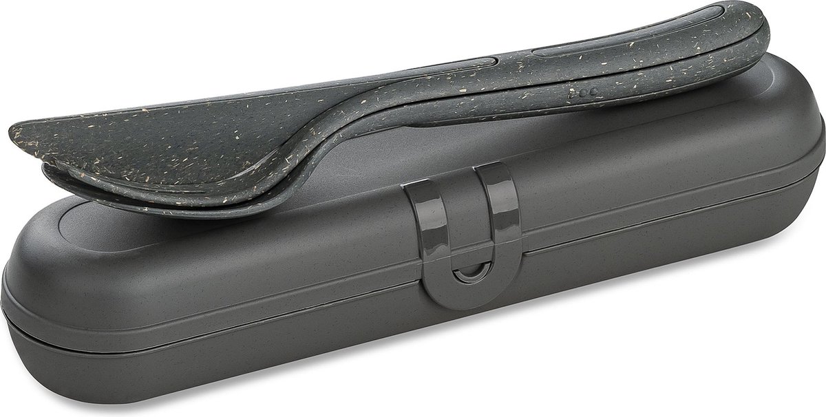 Koziol Bio-Circulair - Klikk Ready Etui met Bestek Set van 3 Stuks - Gerecycled Zonnebloemolie - Grijs