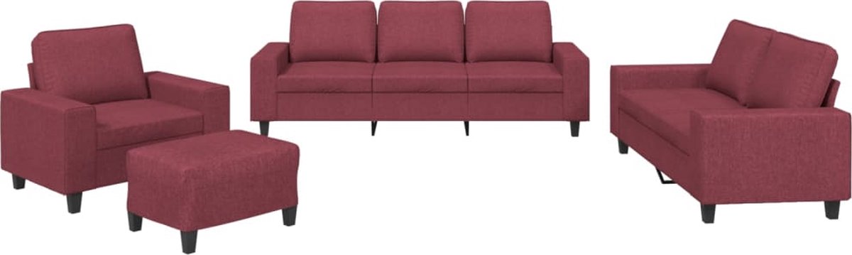 vidaXL - 4-delige - Loungeset - stof - wijnrood
