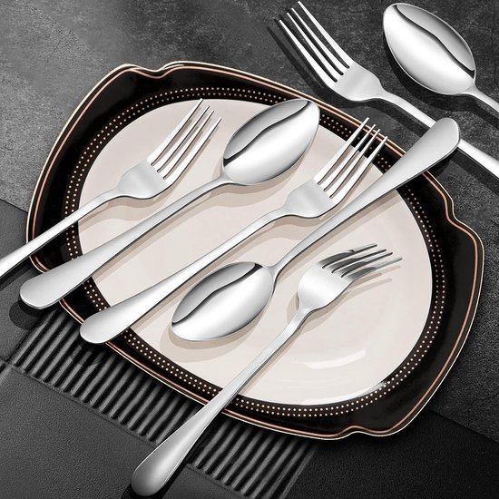 Evanda Gold Steak Bestek 12-Delig, Goud Titanium Gecoat Roestvrij Staal 6 Tafelvorken en 6 Tafelmessen Set, Steakmessen Steakvorken, Vaatwasmachinebestendig
