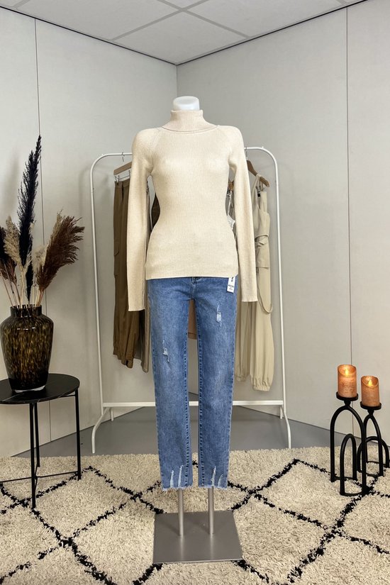 Kendall | Glitter Turtleneck Sweater, Beige, Maat One Size