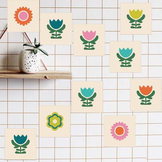 Ulticool Décoration carrelages Autocollant - Fleurs Vintage Rétro - 15x15 cm - 15 pièces Autocollants de Carrelage en Film Adhésif - Stickers Stickers muraux Carrelage Autocollant - Sticktiles - Salle de Bain - Cuisine
