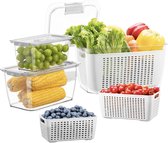 Set van 3 vershoudbakjes voor groente en fruit met deksel, BPA-vrije voorraadbakjes 0,48/1,7/4,5L rechthoekig, versbakjes strak en deelbaar, voor opslag of om mee te nemen, wit