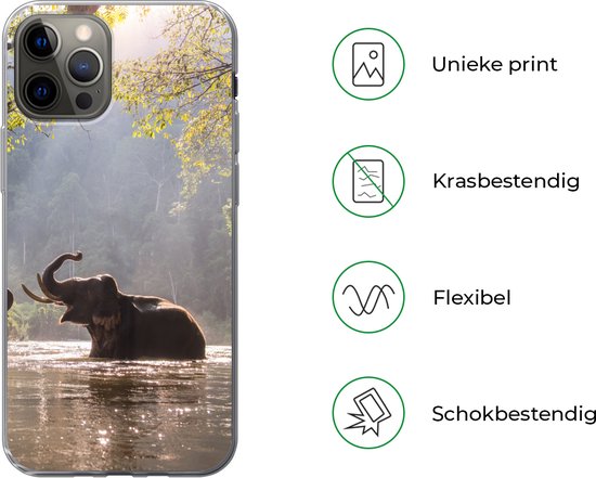 Telefoonhoesje Geschikt voor iPhone 13 Pro hoesje - Olifant - Water - Dieren - Bomen - Zon - Siliconen Telefoonhoesje Telefoonhoesje