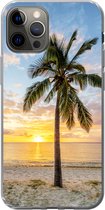Geschikt voor iPhone 13 Pro hoesje - Strand - Palmboom - Zonsondergang - Siliconen Telefoonhoesje