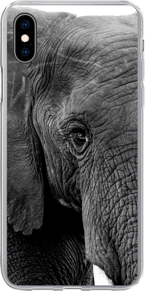 Telefoonhoesje Geschikt voor iPhone Xs hoesje - Olifant - Dieren - Zwart - Wit - Natuur - Siliconen Telefoonhoesje Telefoonhoesje