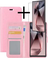 Hoes Geschikt voor Samsung S24 Ultra Hoesje Book Case Hoes Flip Cover Wallet Bookcase Met Screenprotector - Lichtroze.