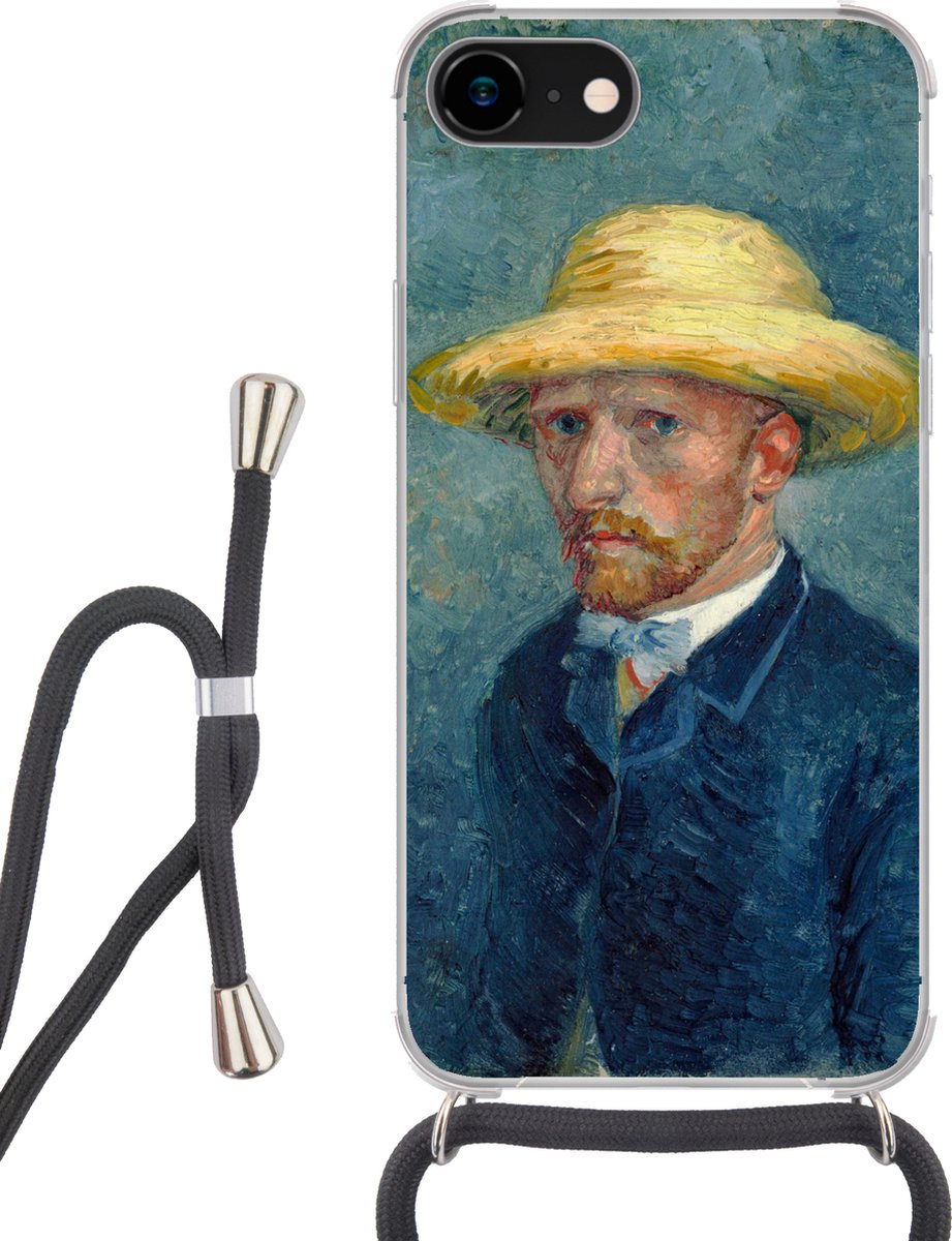Telefoonhoesje Geschikt voor iPhone SE 2020 - Zelfportret met hoed - Vincent van Gogh - Siliconen - Crossbody - Backcover met Koord - Telefoonhoesje met koord - Hoesje met touw Telefoonhoesje