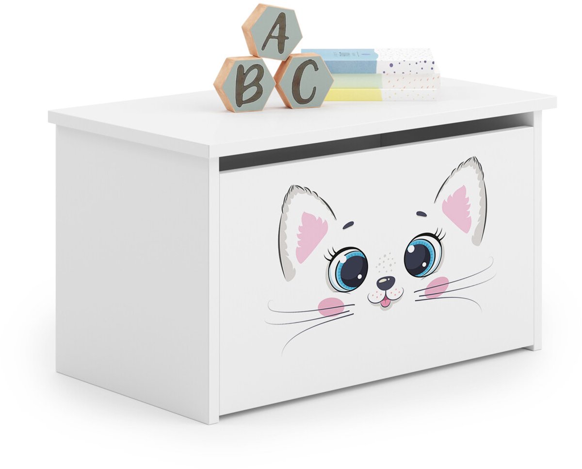 DARIA - Speelgoedkist - 73x40x42cm - met katten thema - wit
