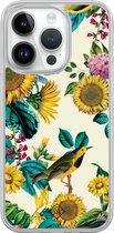 Casimoda® hoesje - Geschikt voor iPhone 14 Pro - Zonnebloemen / Bloemen - 2-in-1 case - Schokbestendig - Bloemen - Verhoogde randen - Multi, Transparant