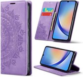 Casemania Hoesje Geschikt voor Samsung Galaxy S24 Ultra Bright Lila - Mandala Portemonnee Book Case