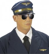 Carnaval verkleed set - pilotenpet - blauw - met een wings broche - heren/dames