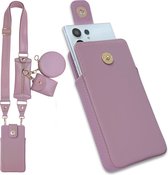 Casemania Insteek Hoesje Geschikt voor Oppo A73 Roze - Schouder Tas met Magnetische Lipje - Portemonnee Case met Rits & Koord