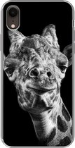 Geschikt voor iPhone XR hoesje - Giraffe tegen zwarte achtergrond in zwart-wit - Siliconen Telefoonhoesje