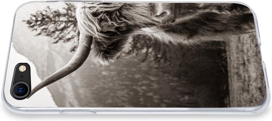 Coque iPhone 7 - Scottish Highlander - Taurus - Zwart - Wit - Siliconen