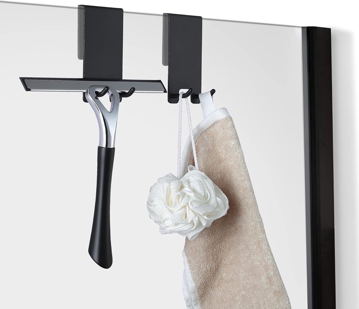 2 Crochets De Douche Sans Perçage - Pour Verre De 6 à 10 Mm D’Épaisseur, Protection Caoutchouc Anti-Rayures - Noir - 10