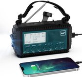 Noodradio - Radio op batterijen - Oplaadbare radio - Oplaadbaar via batterij, zon, USB en opwinden - Powerbank - Zaklamp - AM/FM - Zakradio - USB C kabel - Emergency radio - Survival radio - Ideaal voor in je noodrugzak!