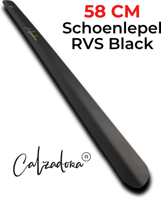 Calzadora® Schoenlepel Lang - 58cm - RVS Schoentrekker Zwart - Duurzaam en extra sterk - Roestvrijstaal - Lange schoenlepel - Calzadora