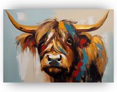 Schotse hooglander portret poster - Schotse hooglander poster - Posters dieren - Retro poster - Woonkamer posters - Decoratie muur - 90 x 60 cm