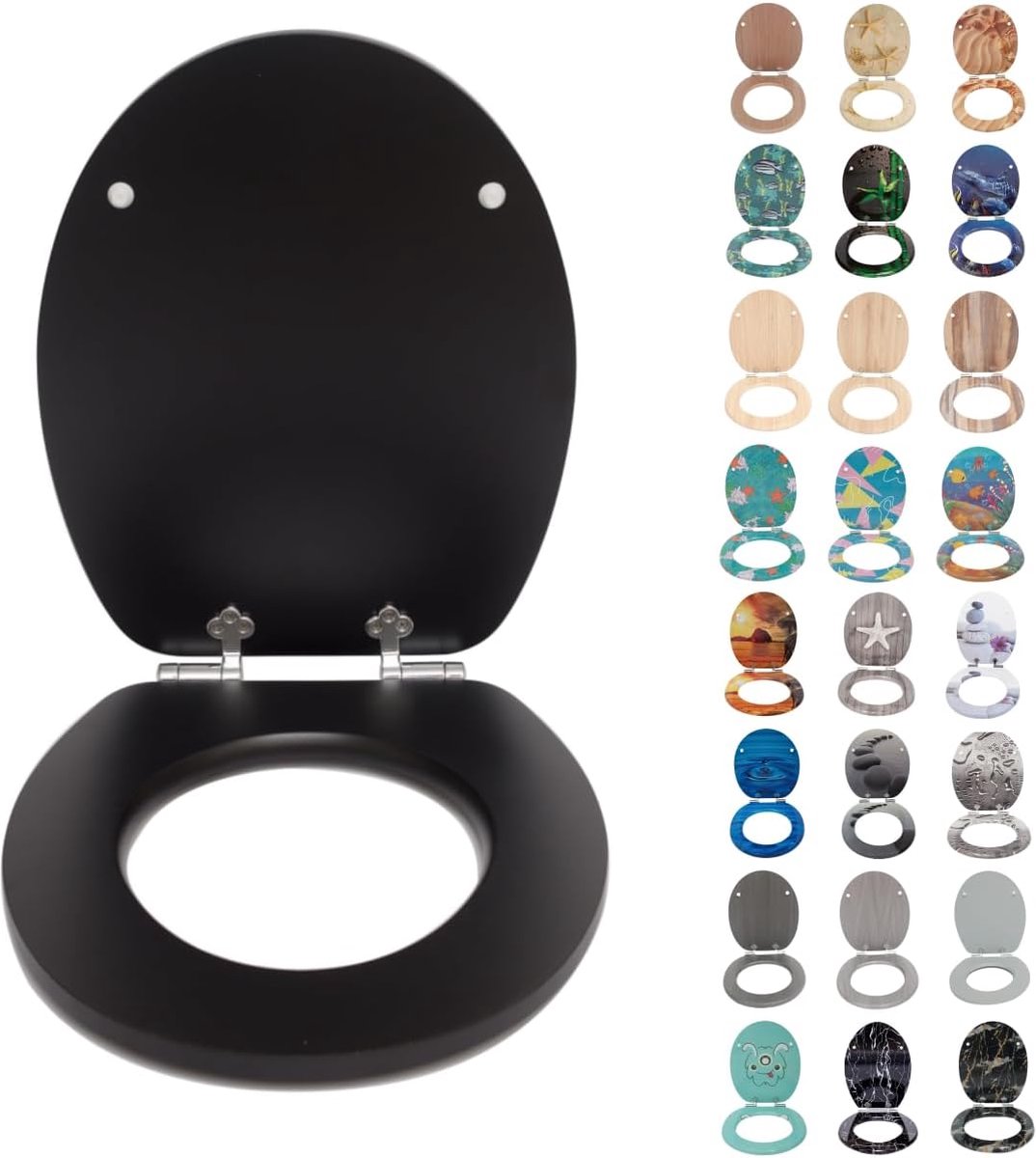 Wc-bril softclose - toiletbril - zwart MDF hout - universele pasvorm - 37 x 41 cm - snelbevestiging