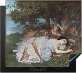 KitchenYeah® Inductie beschermer 60x52 cm - Jongedames op de oever van de Seine - schilderij van Gustave Courbet - Kookplaataccessoires - Afdekplaat voor kookplaat - Inductiebeschermer - Inductiemat - Inductieplaat mat