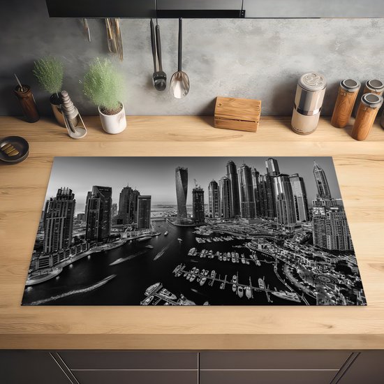 KitchenYeah® Inductie beschermer 83x51.5 cm - Zwart - Wit - Dubai - Boot - Kookplaataccessoires - Afdekplaat voor kookplaat - Inductiebeschermer - Inductiemat - Inductieplaat mat