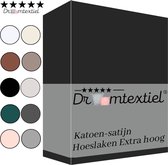 Droomtextiel Katoen Satijnen Hoeslaken Zwart 200x220 cm - Hoogwaardige Kwaliteit - Perfecte Pasvorm - Super Zacht - Hoge Hoek