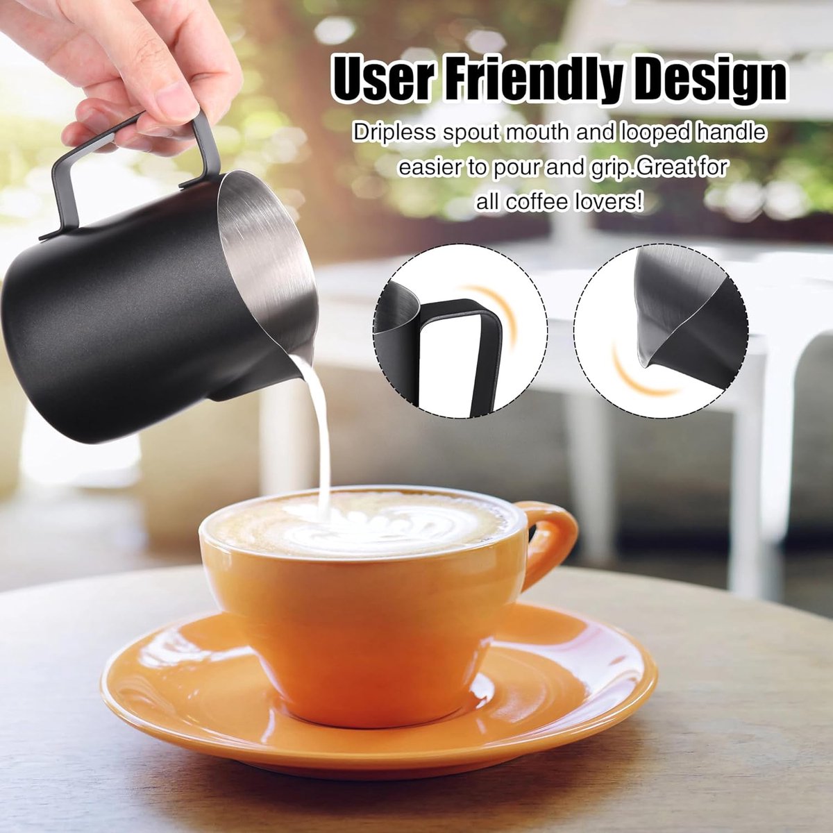 Melkkan van Roestvrij Staal,Tianher 2 Stuks Melkkannetje Opschuimen Melkkan Melkkruik 350 ml 600 ml Melk Kan Pitcher met 2 Stuks Latte Art Pen Kannetje voor de Melkopschuimer Cappuccino Macchiato